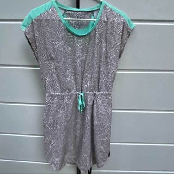 Title Nine Nimblene Dress Pebble Snake Print Gray Teal Blue Cinch Waist Pocket - Picture 1 of 8